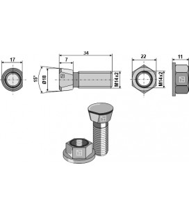 Plough bolt M14x2x34 with collar nut