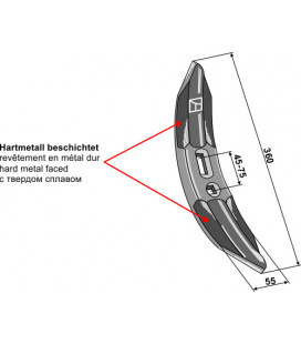 Cultivator share 360mm - hard metal faced