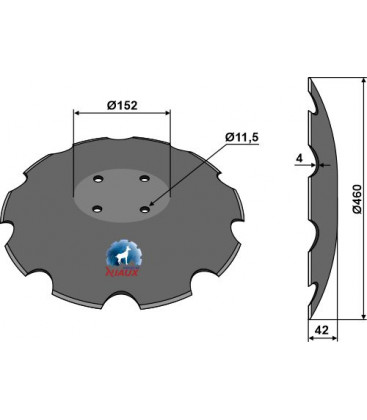 Notched disc with flat neck - Ø460