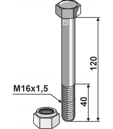 Bolt with self-locking nut - M16x1,5