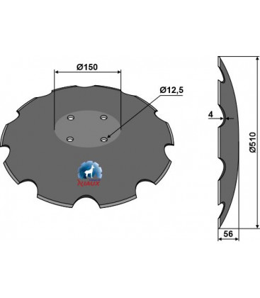 Notched disc with flat neck Ø510