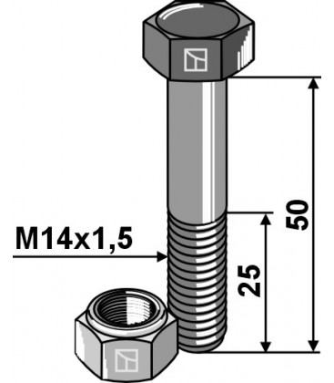 Hexagon bolt M14x1,5x50 with self-locking nut