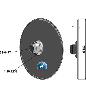 Seed drill disc Ø382x4 - compl.