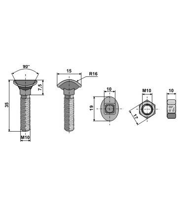 Cultivator bolt - M10x35 - 8.8