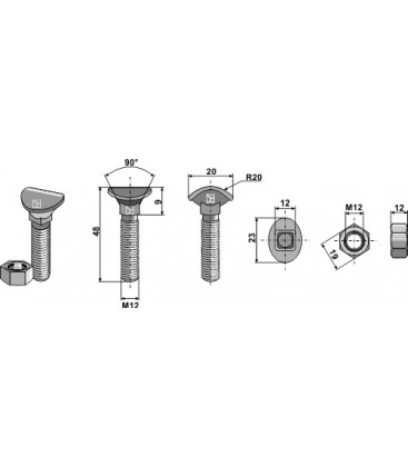 Cultivator bolt - M12x48 - 8.8