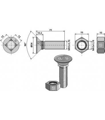 Plough bolt DIN 608 with hexagon nut