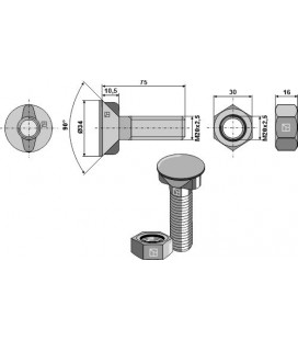 Plough bolt M20 x 2,5 x 75 with hexagon nut