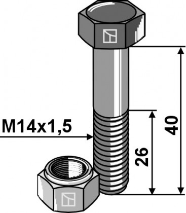 Hexagon bolt M14x1,5x40 with self-locking nut