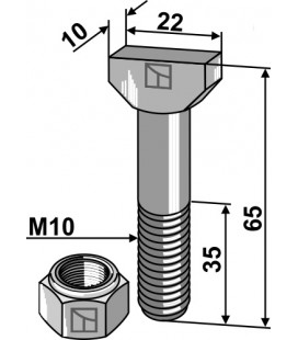 Hammer-head bolt 10x65 with self-locking nut 8.8