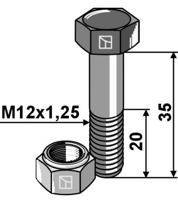 Hexagon bolt M12x1,25x35 with self-locking nut