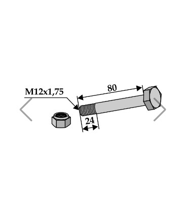 Bolt with self-locking nut - M12x1,75