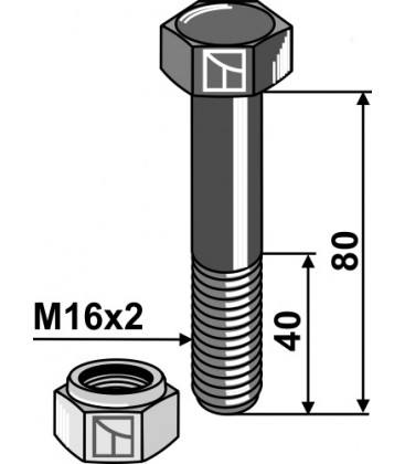 Bult med låsmutter M16x2-10.9