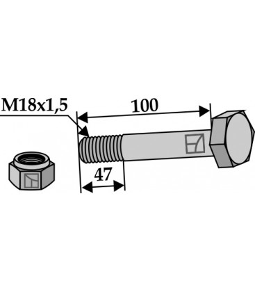Bult med låsmutter M18x100 1,5 10.9